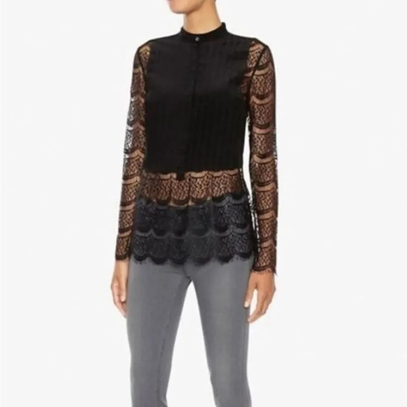 Marissa Webb Tuxedo Silky Lace Blouse - Picture 1 of 13